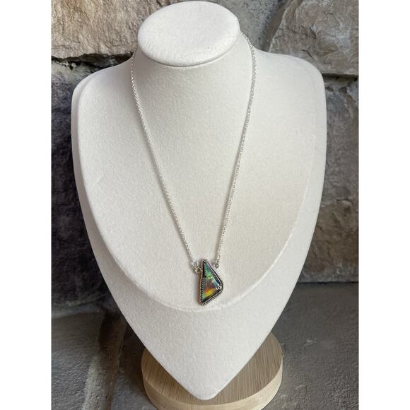 Aurora Opal Sterling Silver Lightning Bolt Necklace 16-18” Southwest Boho Flash - Picture 2 of 7